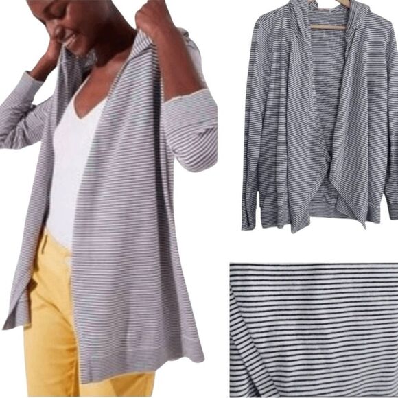 πΉLOFTβSTRIPED OPEN HOODED CARDIGAN - Picture 2 of 6